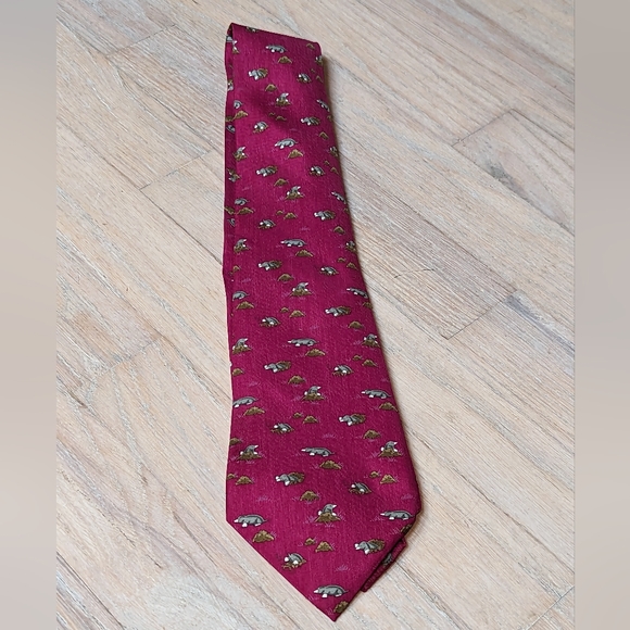 Hermes 100% Soie Tie 7794 red pink raspberry mole - Picture 1 of 2